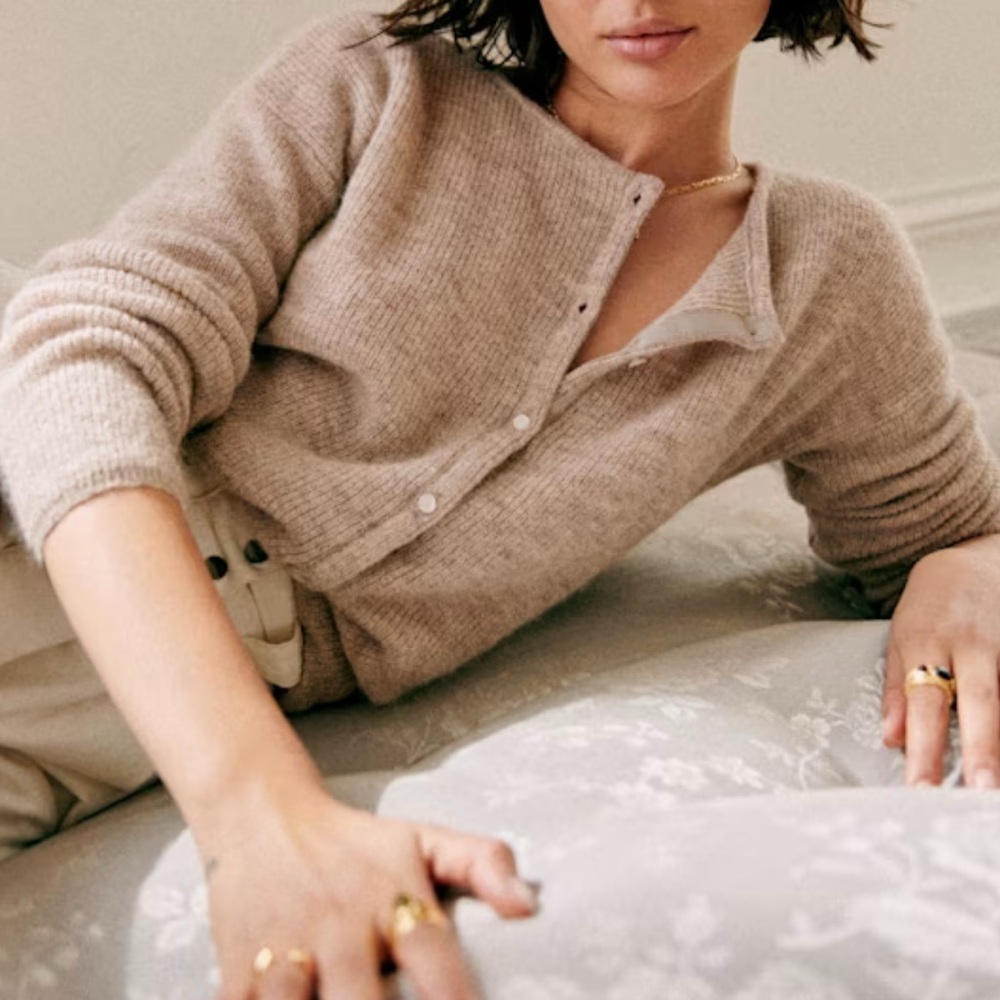 Sezane Gaspard Cardigan in Light Beige